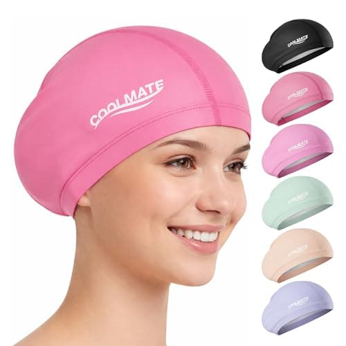 COOLMATE Large Fabric Swim Cap for Long Hair Women – Silicone Water Resistant, Extra Room for Thick, Curly, Braids & Dreadlocks, Non-Slip Fit, Gift for Swimmers (1 Pack) (Dark Pink, M)