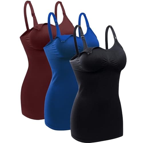 Womens Nursing Tank Tops Built in Bra for Breastfeeding Maternity Camisole Brasieres Color Black Blue Wine