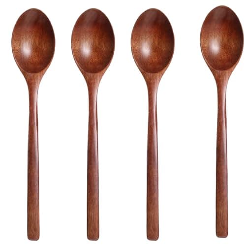 4pcs Wooden Spoons for Eating, 9.25inch Wooden Cooking Spoons Heat Resistant Non Stick for Mixing Stirring Soda Jam Honey Cooking, Serving, Kitchen