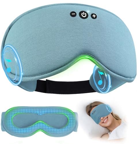 LC-dolida Bamboo Cotton Weighted Bluetooth Sleep Masks, 3D Weighted Sleep Masks with Bluetooth 5.4 Headphones, Total Blackout Bluetooth Sleep Mask for Women Men, Weight Eye Mask for Sleeping, Ash Blue