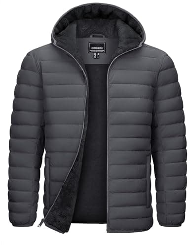 TACVASEN Mens Puffer Jacket with Hood Winter Warm Puffy Jackets Sherpa Lined Insulated Water Resistant Down Coats for Travel Dark gray S