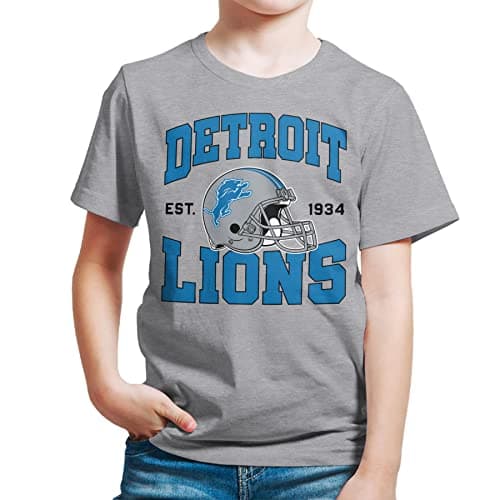 Junk Food Clothing x NFL - Detroit Lions - Team Helmet - Kids Short Sleeve T-Shirt for Boys and Girls - Size X-Large