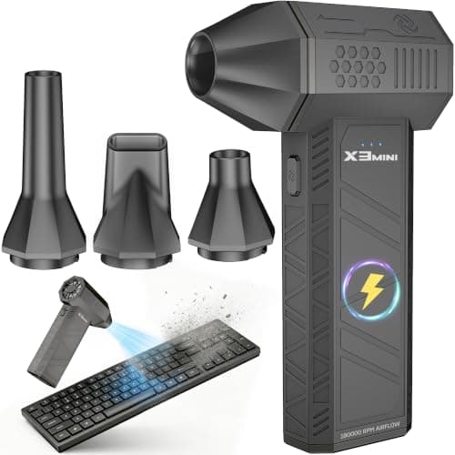 Compressed Air Duster, 180000RPM Electric Air Duster, Rechargeable Cordless Air Blower with 3-Gear Turbo Fan, Canned Air Alternative for Keyboard, PC, Computer, Car, Home & Outdoor Use (Pure Black)