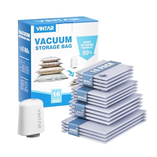 VINTAR 16Pack Space Saver Vacuum Storage Bags for Travel with Cordless Pump