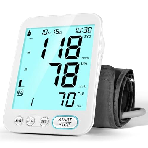 Blood Pressure Monitor Upper Arm BP Machine for Home Use Accurate Large Adjustable 8.7"-16.5" Cuff LCD Backlit Display with Carrying Bag, White