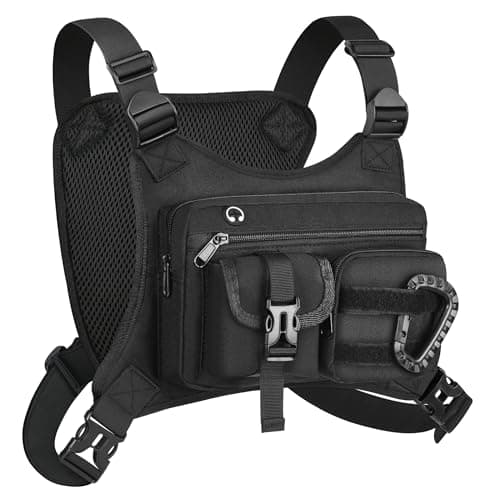 Running Chest Bag for Men Women, Polyester Black Slim Reflective