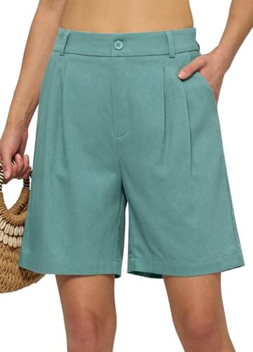 Willit Women's Linen Shorts Wide Leg Dress Casual Summer Pleated Shorts High Waisted with Pockets 7" Lake Green L