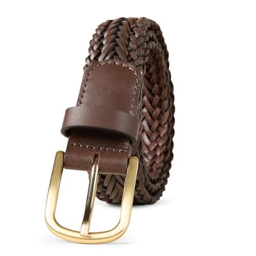 Amazon Essentials Women's Leather Woven Belt, Brown, 3X