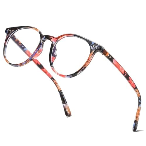 aisswzber Small Round Plastic Blue Light Blocking Glasses 2615B-Flower