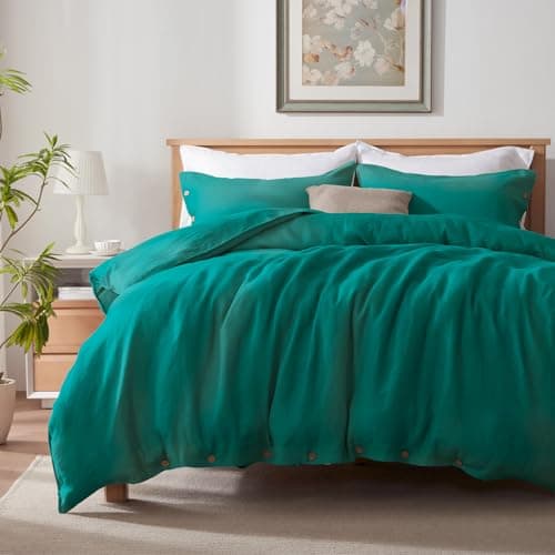 TOSMO 100% Linen Duvet Cover Set Twin Size, 2 Piece Button Closure