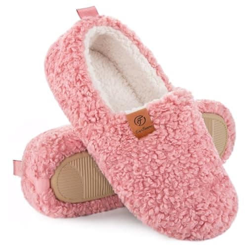 EverFoams Women’s Soft Curly Full Slippers Memory Foam Lightweight House Shoes Cozy Loafer with Polar Fleece Lining Pink,9-10 US