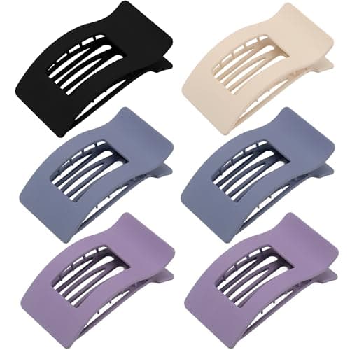 6 Pack Flat Hair Claws Clips for Women, Large Extra Strong & Thick Clips for Thick Fine Hair Styling, Secure Hair Hold Matte Brown Purple Blue Black
