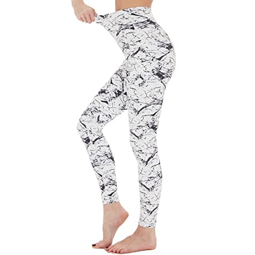 iniber High Waisted Yoga Pants with Pockets for Women 4-Way Stretch Soft Running Gym Workout Leggings Athletic Yoga Pants, White Marble, XX-Large