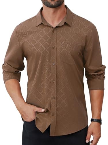 Hardaddy Mens Dress Shirt Long Sleeve Business Casual Button Down Shirts Men with Pocket Fall Winter Brown XXL