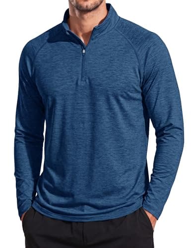 MAGCOMSEN Men's Long Sleeve Shirts Quarter Zip Pullover Lightweight UV Protection Moisture Wicking Athletic Golf Shirt Dark Blue, M