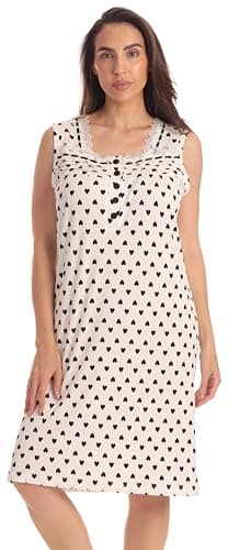 Dreamcrest Women's Sleeveless Henley Nightgown, Soft Stretch Sleep Dress with Lace Trim, Cream, 1X