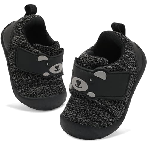 FEETCITY Wide Baby Sneakers Infant Walking Shoes Boys Girls Baby Slip On Shoes Breathable Non-Slip Infant Barefoot Shoe 0-6 Months Black Grey