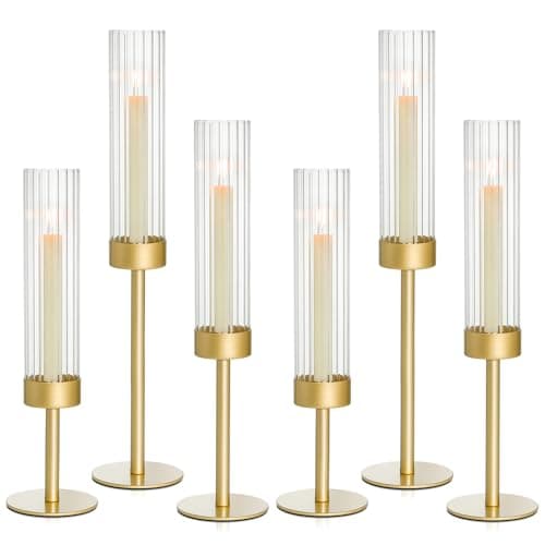 Turvono 6 Pack Gold Hurricane Candle Holders for Table Centerpiece