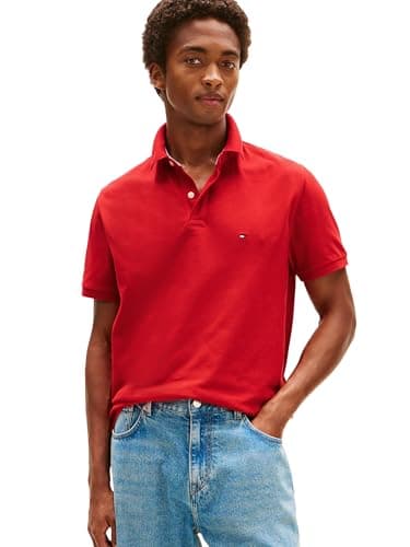 Tommy Hilfiger Men's Short Sleeve Polo Shirt in Regular Fit, Regal Red Medium