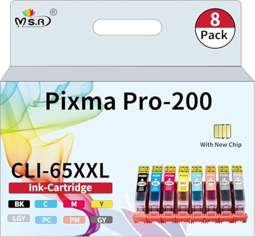 MS.R CLI65 Ink Cartridge（Iterative chip Upgraded Remanufactured cli-65 8-Color Ink Value Pack Replacement for Canon Pixma Pro200 Pro-200 Pro-200s Printer(8 Pack)