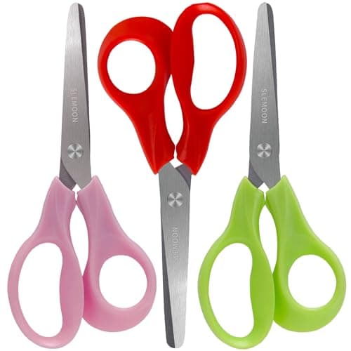 SLEMOON 5" Small School Student Blunt Kids Craft Scissors, Sharp Stainless Steel Blades Safety Comfort Grip for Toddler Preschool Children Cutting Paper, 3 Pack,red