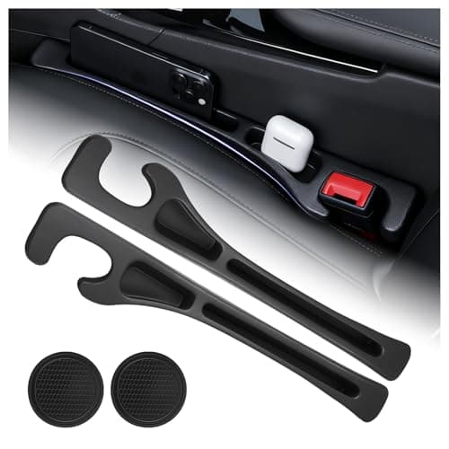 2-in-1 Car Seat Gap Filler Organizer & Car Coasters for Cup Holders Set,New Cars Seat Gap Plug with Storage Slot,Universal in Between Cars Seats Catcher Fit for Trucks SUVs