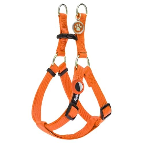 PUPTECK No Pull Dog Harness Soft Adjustable Basic Nylon Step in Puppy Vest Outdoor Walking with ID Tag and A-ir Tag Case, Orange, S