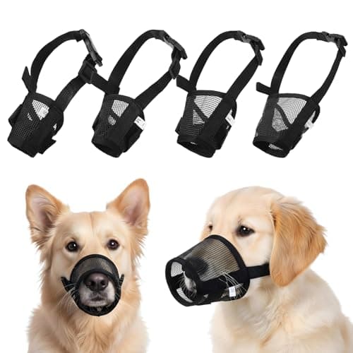 ElevateTech 4Pcs Dog Muzzle Soft Breathable Dog Mouth Guard Mesh for Small Medium Large Dogs Adjustable Strap No Bark Dogs Muzzles Barking Chewing for Training (Black S M L XL)