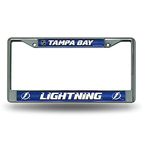 Rico Industries NHL Bling Chrome License Plate Frame with Glitter Accent, Tampa Bay Lightning