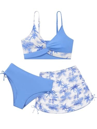 Girl's Swimsuits with Skirts Front Cross Strap Bikini Set Swimming Bathing Suit