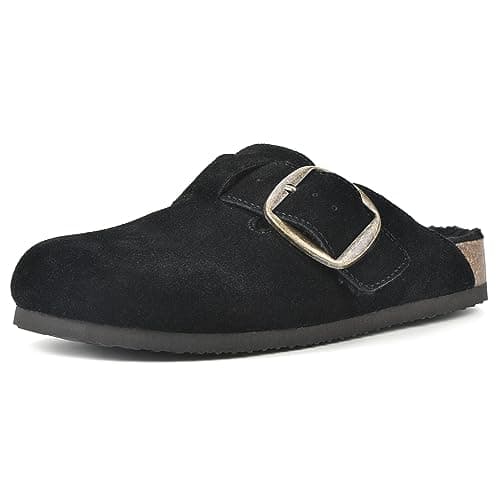 WHITE MOUNTAIN Women's Shoes Big Sur Clog Footbed, Black/Suede W/Fur, 6.5 M