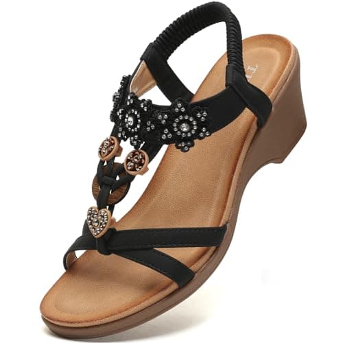 TETSUO Womens Wedge Sandals Low Heel Comfortable Summer Dressy Sandals