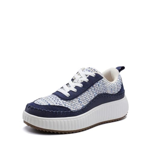 DREAM PAIRS Women Chunky City Tweed Comfortable Casual Platform Fashion Sneakers.,Size 9.5,Navy-Arch,SDFN2379W
