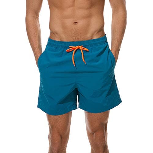 FREDRM Mens Swim Trunks Quick Dry Boardshorts with Mesh Lining Above Knee Swimwear Bathing Suits (Peacock Blue, XL)