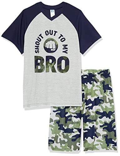 The Children's Place,Short Sleeve Top and Shorts 2 Piece Pajama Sets,Shout out Bro,Large