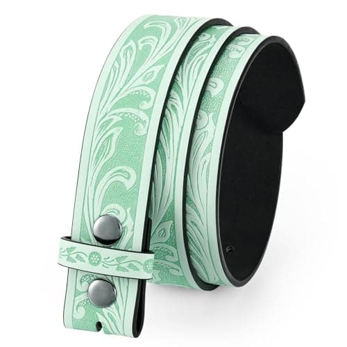 UpFind Men Women Western Belt Strap without Buckle 1.5" Wide Cowboy Cowgirl Floral Embossed PU Leather Belt Strap for Jeans,Green