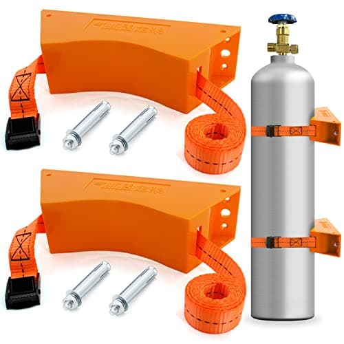 TECWAP 2PCS Propane Tank Holder, Gas Cylinder Wall Mounted Bracket, ABS Holder With Screws and Safety Chain, 4"-12" Support, Suitable for RV Water Softener (Orange)