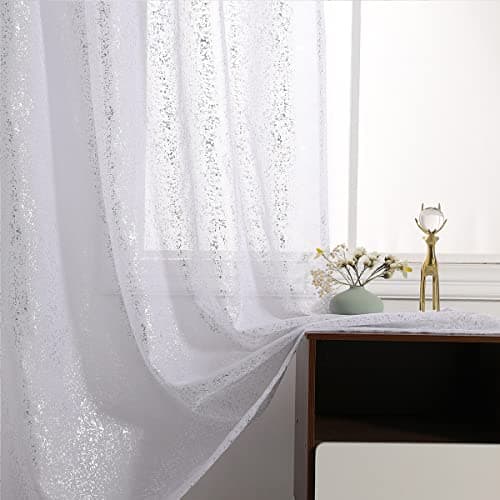 TERLYTEX White Sheer Curtains with Silver Foil Dots, W52 x L72 Inch