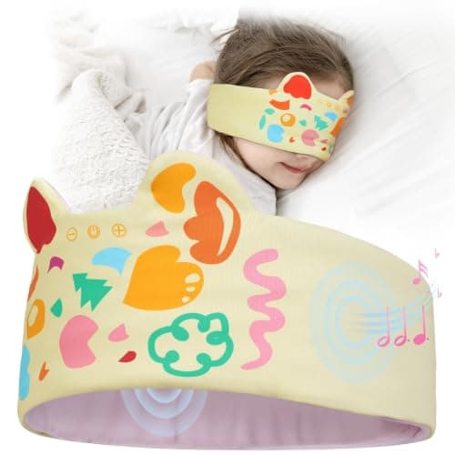 LC-dolida Toddler Headphones Wireless, Kids Headband Headphones Cute & Comfortable Fit, Safe Volume Limited Bluetooth Headband & Eyemask for Boys Girls, Airplane Travel Essentials for Kids