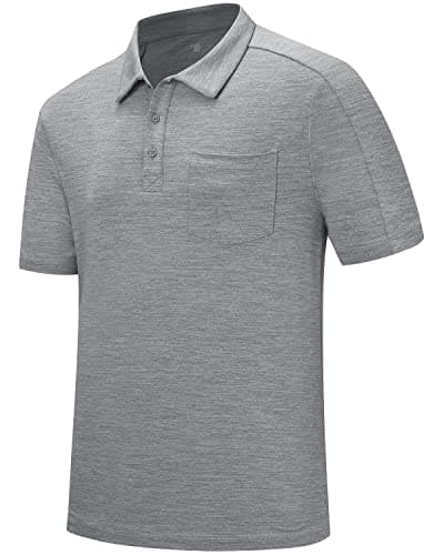 Gopune Men's Polo Shirts Short Sleeve Dry Fit Casual Sports Golf Collared Shirts with Pocket Light Grey,M