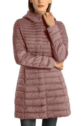 Bellivera Women's Puffer Jacket Quilted Lightweight Padding Hood Packable Bubble Coat 7148A Pink S