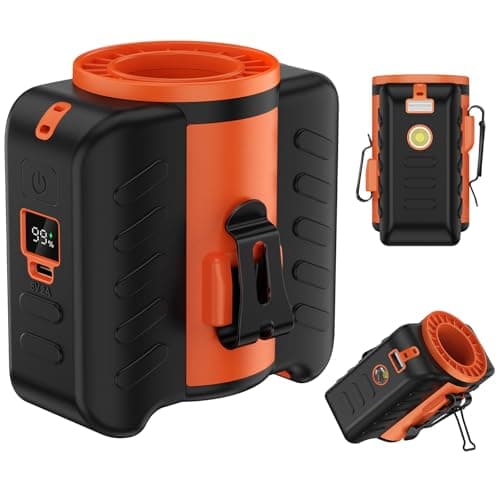 VOPOG Portable Waist Fan Clip on 5-Speed with MAX 10500RPM Strong Airflow and LED Flashlight, Wearable Belt Personal Fan Rechargeable for Outdoor Camping Jobsite, 8000mAh