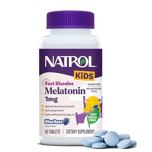 Natrol Kids Fast Dissolve Melatonin 1 mg, Sleep Aid, Blue-Razz, 60 Tablets