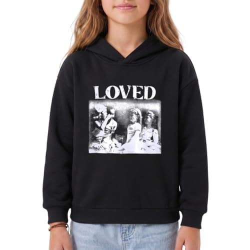 WELAKEN Teen Girls Love Printed Hoodie Sweatshirt Long Sleeve Graphic Pullover Sweatshirts,Black,6-7Y