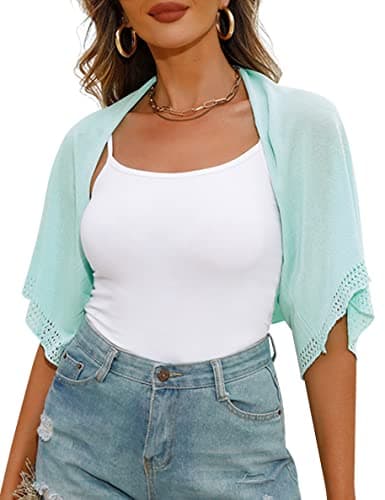 Totatuit Summer Women's Short Sleeve Crochet Bolero Shrug Open Front Knitted Cropped Sheer Cardigan
