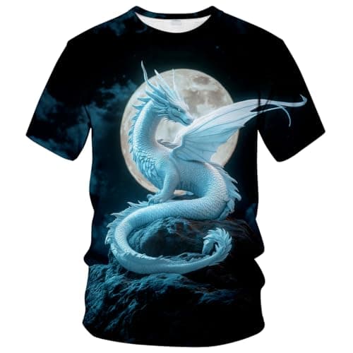 QTAGTESS Dragon T-Shirt Fantasy Dragon Graphic Tee Shirt,White,M