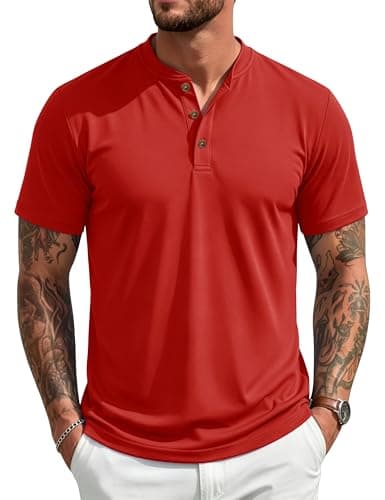 MAGCOMSEN Men's Henley Short Sleeve Shirt UPF 80+ Moisture Wicking Polyester Shirts Button T-Shirts Casual Basic Tees