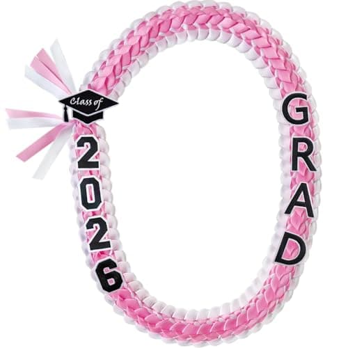 Yamamine Graduation Leis Class of 2026 Graduation Ribbon Leis 2026 Money Lei Handmade Double Braided Grad Leis Necklace Graduation Leis Accessories for High School College Grad Party Supplies,Pink and White