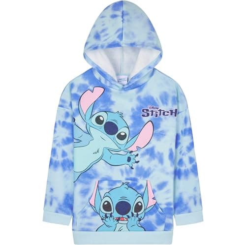 Disney Stitch Girls Teens Hoodie Jumper Pullover Sweatshirt Teen Girl Clothes Tie Dye 3D Ears Kangaroo Pocket Gifts for Girls (9-10 Years, Blue Tie Dye)