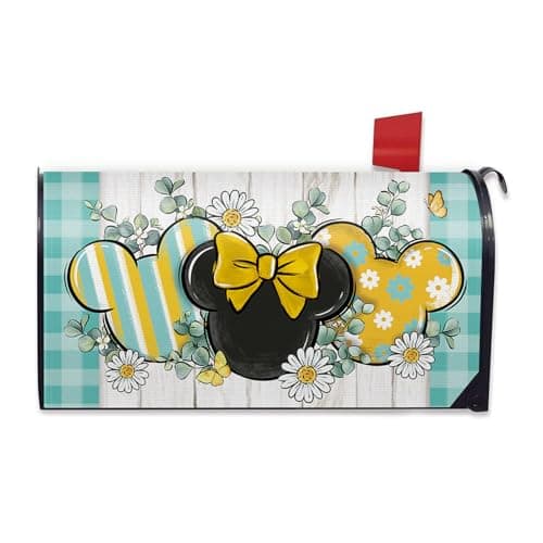 Pycat Spring Summer Mailbox Cover Magnetic Standard Size 21"x19", Daisy Flower Eucalyptus Leaves Decorative Post Letter Box Wrap Decor, Teal Plaid Farmhouse Garden Outdoor Decoration